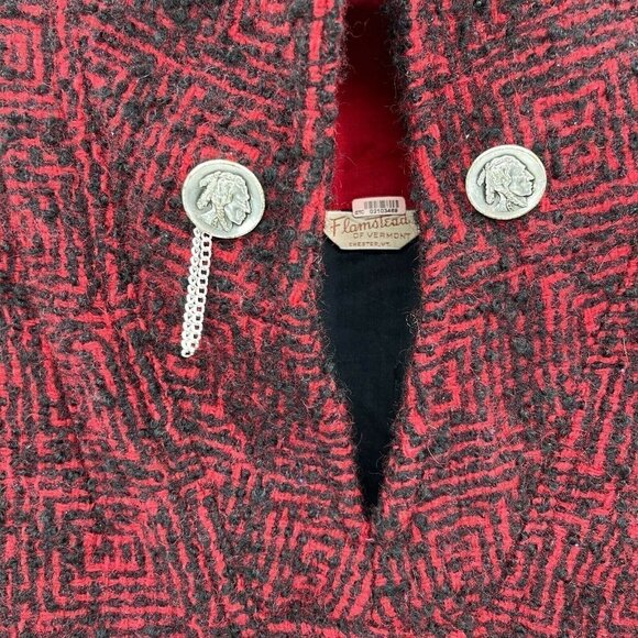 Flamstead of Vermont Vintage Red & Black Wool Poncho Cape Jacket - Picture 6 of 10